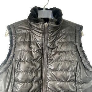 Original Nicole‎ Miller Reversible Puffer Vest Black Faux Fur Trim Small